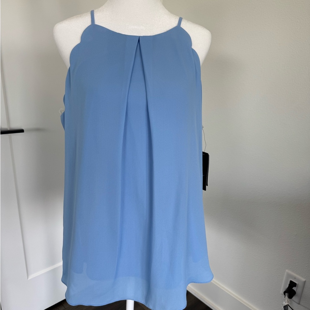 BCX Scallop-Edge Pleated Blouse – Periwinkle Blue, Size XL NWT